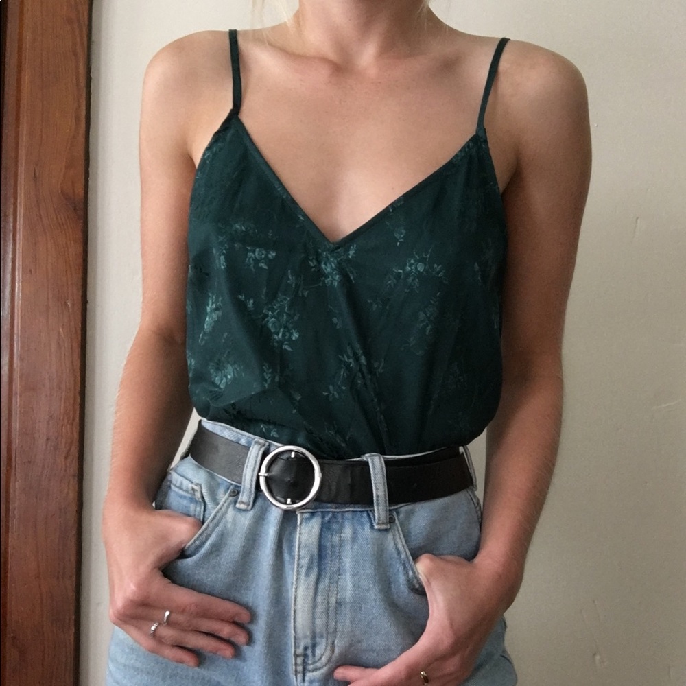 Green silk tank top